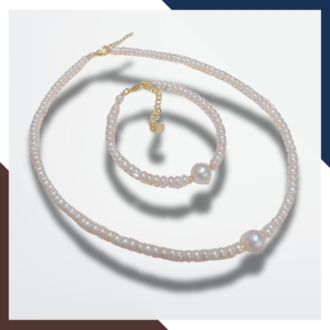 Bộ ngọc trai thật nuôi nước ngọt dáng hạt bắp cho nữ mặc áo dài trẻ đẹp mã 78T250B60