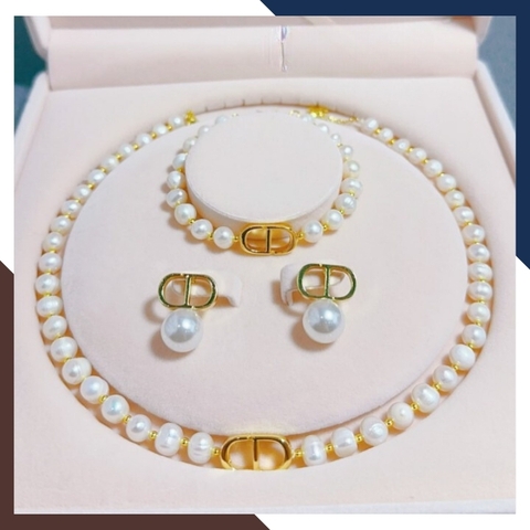 Bộ trang sức ngọc trai CD Dior mặc áo dài đẹp cho nữ mã V78450B910