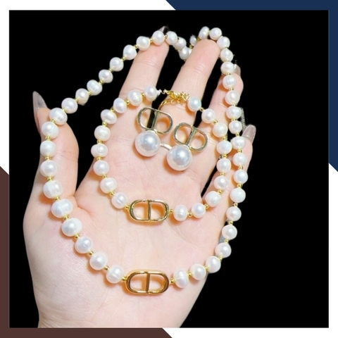 Bộ trang sức ngọc trai CD Dior mặc áo dài đẹp cho nữ mã V78450B910
