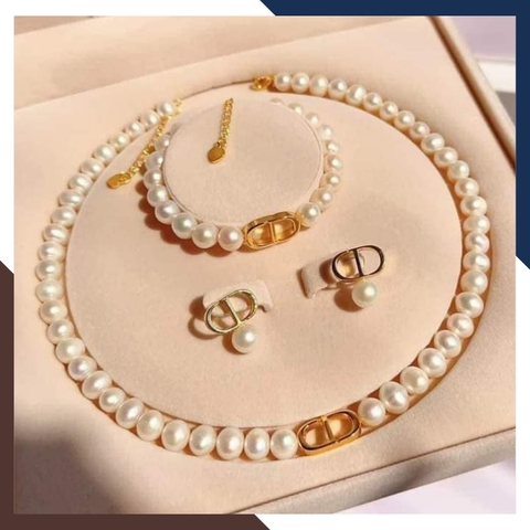 Bộ trang sức ngọc trai CD Dior mặc áo dài đẹp cho nữ mã V78450B910
