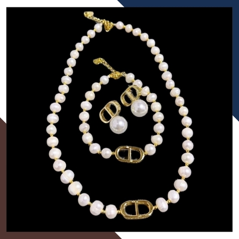 Bộ trang sức ngọc trai CD Dior mặc áo dài đẹp cho nữ mã V78450B910