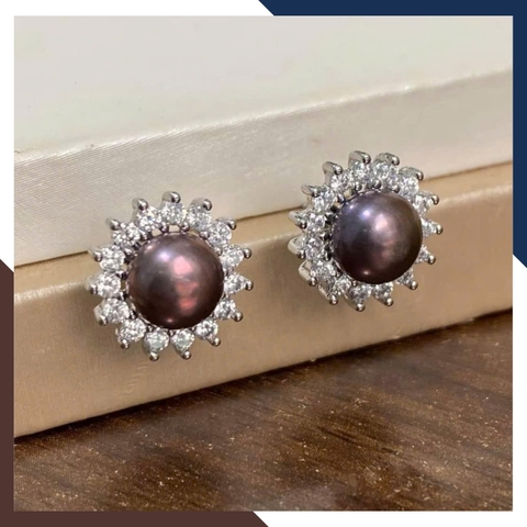 Bộ Trang Sức Ngọc Trai Đen Cao Cấp Phối Bạc Xi Bạch Kim BTSNT89 | Ngọc Trai Thật