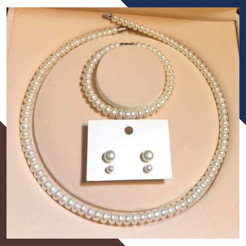 Bộ trang sức ngọc trai thật màu trắng mã BTSNT18