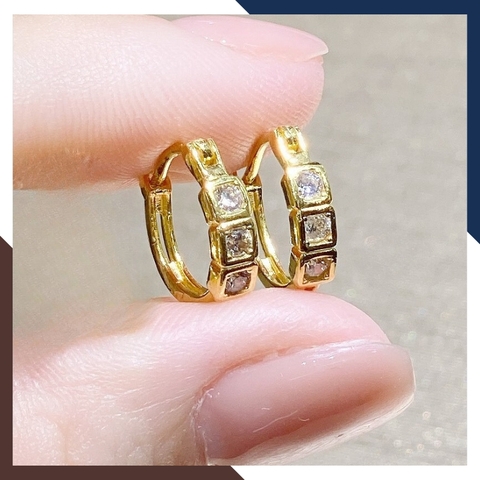 Khuyên tai vàng nữ tròn đính 3 hột đá trắng trẻ trung TL32 | vàng tây 10k