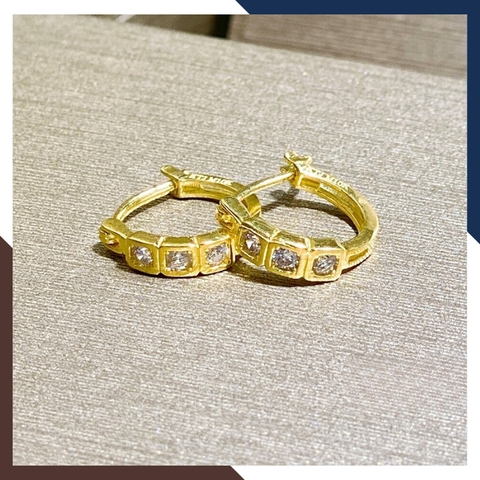 Khuyên tai vàng nữ tròn đính 3 hột đá trắng trẻ trung TL32 | vàng tây 10k