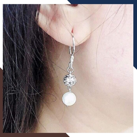 Bông tai ngọc trai dài dáng móc câu đính hạt châu, bông tai ngọc trai thật đẹp cho nữ mã K60T2L89