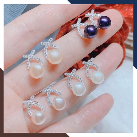 Bông Tai Ngọc Trai Đen, Trắng, Hồng, Tím BTNT137 | Ngọc Trai Nước Ngọt