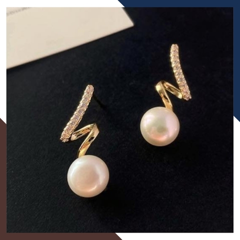 Bông tai ngọc trai thật kiểu ôm vành tai xoắn ốc mã B68X78T7