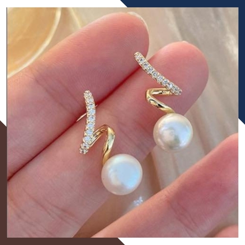 Bông tai ngọc trai thật kiểu ôm vành tai xoắn ốc mã B68X78T7