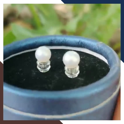 Bông tai nụ ngọc trai tròn, bông tai ngọc trai bạc thật đẹp cho nữ mã AC09TT67