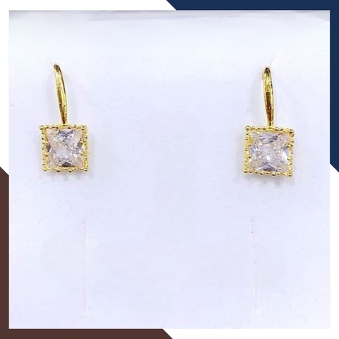 Bông tai vàng tây 10k đính đá vuông màu đen dáng móc câu trẻ trung cho nữ, mã TL21