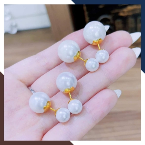 Bông tai vàng tây 10k đính ngọc trai thật, hoa tai ngọc trai 2 đầu trẻ trung cho nữ mã 1p5TT610711