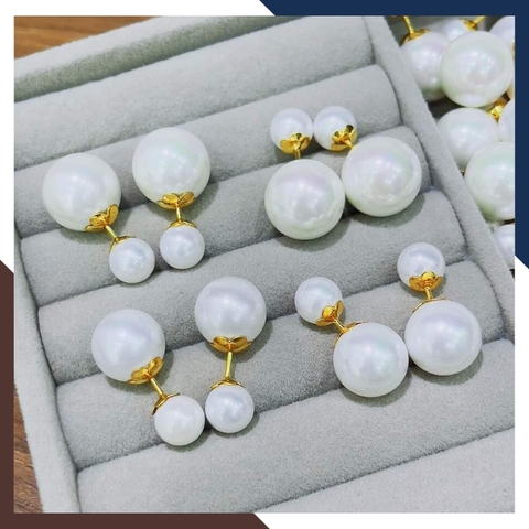 Bông tai vàng tây 10k đính ngọc trai thật, hoa tai ngọc trai 2 đầu trẻ trung cho nữ mã 1p5TT610711