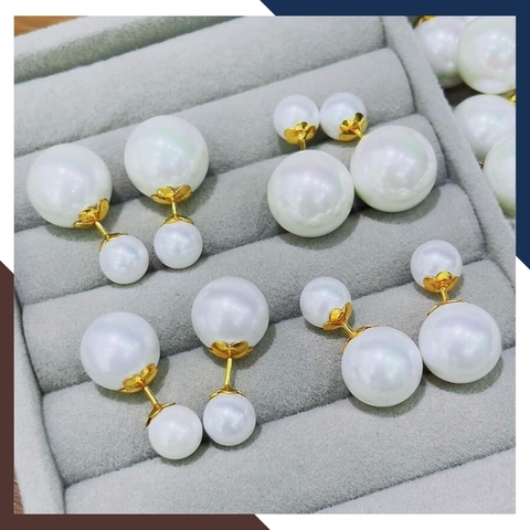 Bông tai vàng tây 10k đính ngọc trai thật, hoa tai ngọc trai 2 đầu trẻ trung cho nữ mã 1p5TT610711