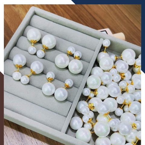 Bông tai vàng tây 10k đính ngọc trai thật, hoa tai ngọc trai 2 đầu trẻ trung cho nữ mã 1p5TT610711