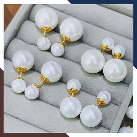 Bông tai vàng tây 10k đính ngọc trai thật, hoa tai ngọc trai 2 đầu trẻ trung cho nữ mã 1p5TT610711