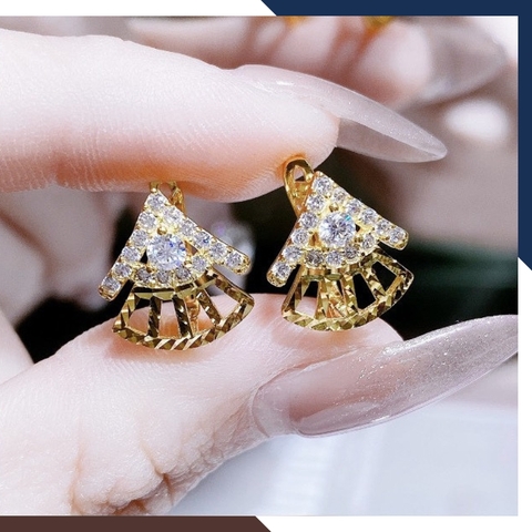 Bông tai vàng tây 10k hình quạt trẻ trung mới đẹp cho nữ, mẫu chốt bấm bật mã TL61