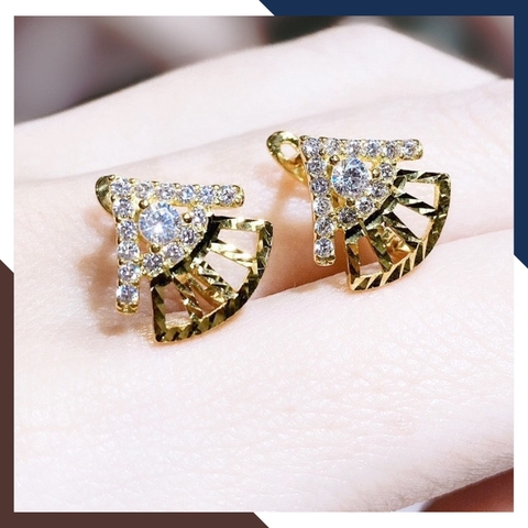 Bông tai vàng tây 10k hình quạt trẻ trung mới đẹp cho nữ, mẫu chốt bấm bật mã TL61