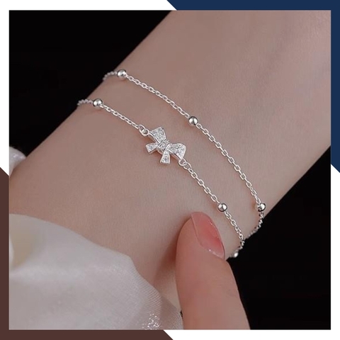 Combo Lắc tay lắc chân bạc nữ 2 vòng hình nơ mix bi đẹp mã T150C165