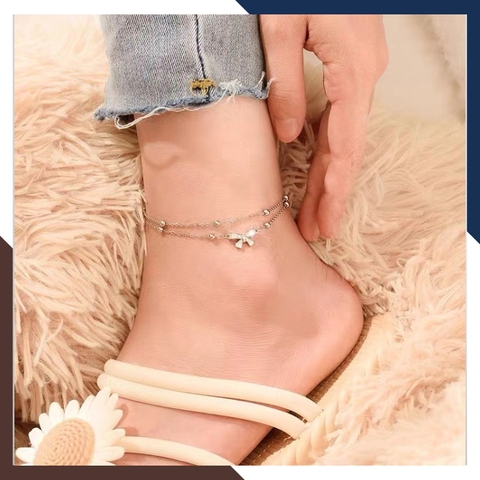 Combo Lắc tay lắc chân bạc nữ 2 vòng hình nơ mix bi đẹp mã T150C165