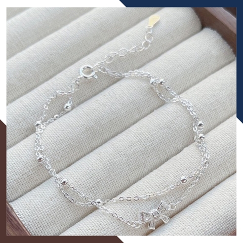 Combo Lắc tay lắc chân bạc nữ 2 vòng hình nơ mix bi đẹp mã T150C165