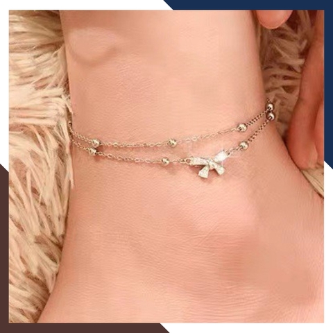 Combo Lắc tay lắc chân bạc nữ 2 vòng hình nơ mix bi đẹp mã T150C165