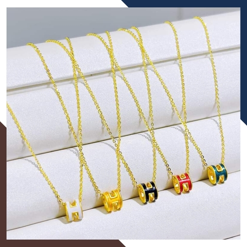 Dây chuyền chữ H Hermes bằng vàng tây 10k màu đen, đỏ, xanh, vàng, trắng cho nữ đẹp mã D30M29