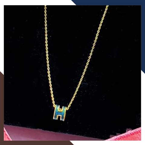 Dây chuyền chữ H Hermes bằng vàng tây 10k màu đen, đỏ, xanh, vàng, trắng cho nữ đẹp mã D30M29