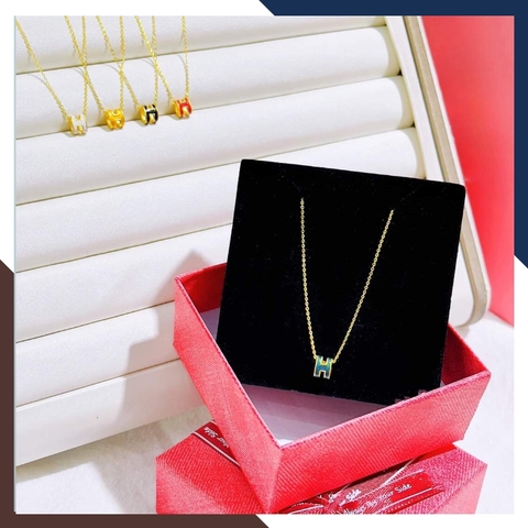 Dây chuyền chữ H Hermes bằng vàng tây 10k màu đen, đỏ, xanh, vàng, trắng cho nữ đẹp mã D30M29
