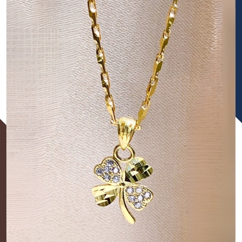 Dây chuyền cỏ 4 lá vàng tây 10k đính đá nhiều mẫu cho nữ đẹp mã D88M1927