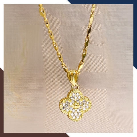 Dây chuyền cỏ 4 lá vàng tây 10k đính đá nhiều mẫu cho nữ đẹp mã D88M1927