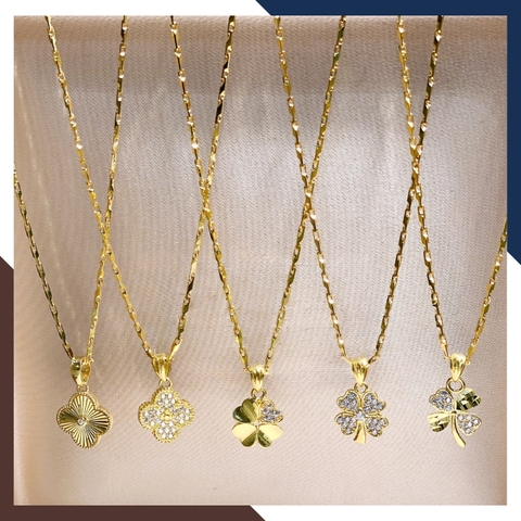 Dây chuyền cỏ 4 lá vàng tây 10k đính đá nhiều mẫu cho nữ đẹp mã D88M1927