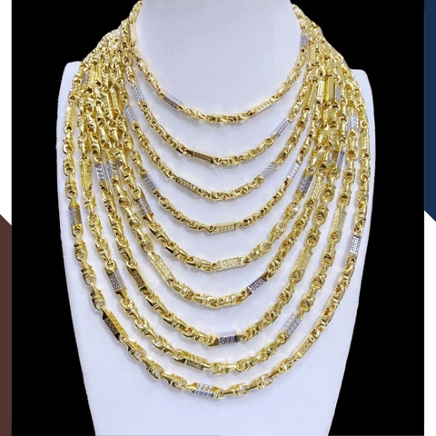 Dây chuyền vàng nam 3 chỉ, dây chuyền khúc chữ cong khúc hỏa tiễn 2 màu bằng vàng tây 10k mã TL322