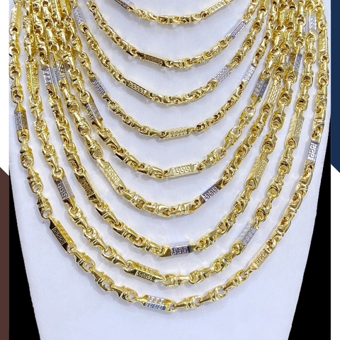 Dây chuyền vàng nam 3 chỉ, dây chuyền khúc chữ cong khúc hỏa tiễn 2 màu bằng vàng tây 10k mã TL322