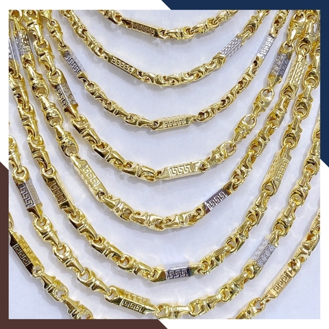 Dây chuyền vàng nam 3 chỉ, dây chuyền khúc chữ cong khúc hỏa tiễn 2 màu bằng vàng tây 10k mã TL322