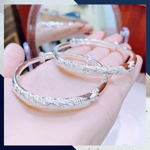 Kiềng tay bạc nữ, Vòng tay bạc nữ dạng kiềng khắc họa tiết đuôi công đẹp mã TL5C