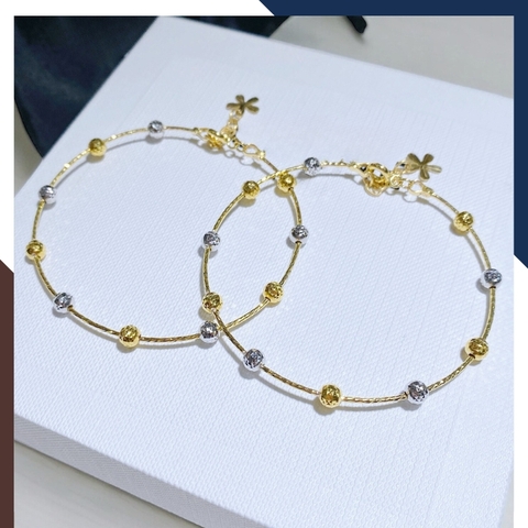 Kiềng tay vàng nữ dạng mềm mix bi vàng tây 10k 2 màu đẹp mã TL78