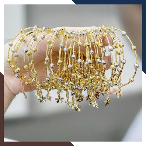 Kiềng tay vàng nữ dạng mềm mix bi vàng tây 10k 2 màu đẹp mã TL78