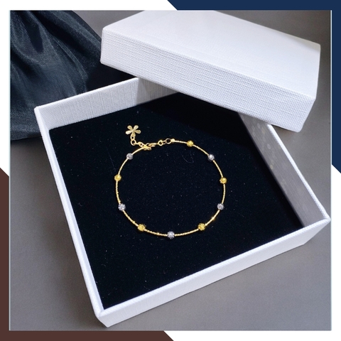 Kiềng tay vàng nữ dạng mềm mix bi vàng tây 10k 2 màu đẹp mã TL78