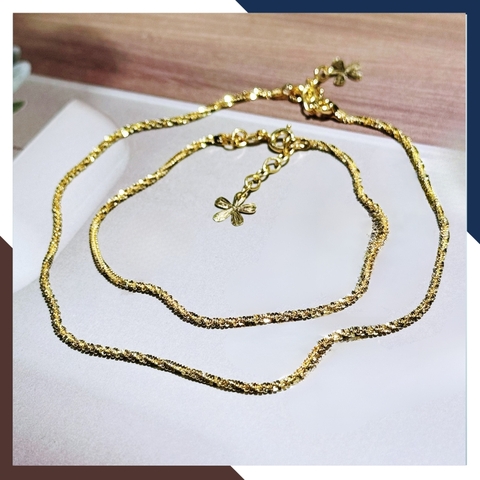 Lắc chân vàng tây nữ 10k kiểu dây xù kim sa lấp lánh mã TL56