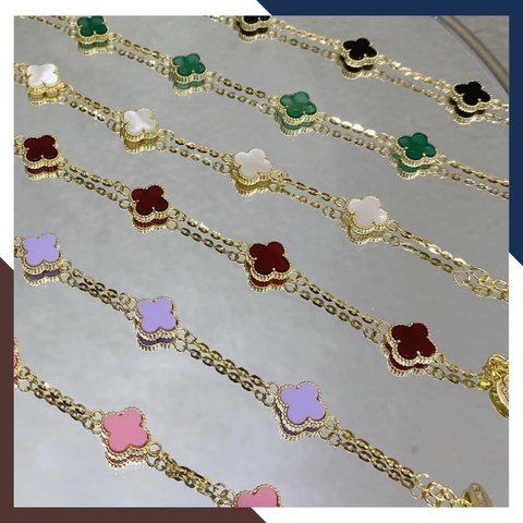 Lắc tay vàng cỏ 4 lá đính đá đen, đỏ, hồng, tím trắng, xanh mã TL88