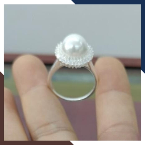 Nhẫn bạc đính ngọc trai thật 10-11mm mặt tròn đính đá cho nữ đẹp mã K85TD1011