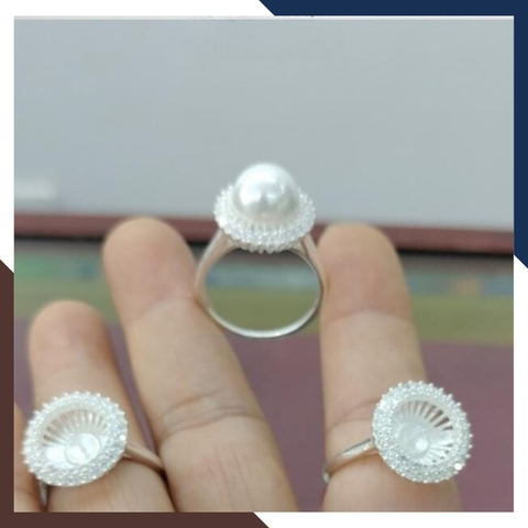 Nhẫn bạc đính ngọc trai thật 10-11mm mặt tròn đính đá cho nữ đẹp mã K85TD1011