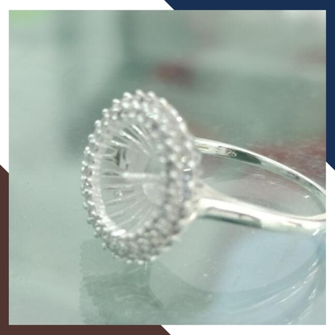 Nhẫn bạc đính ngọc trai thật 10-11mm mặt tròn đính đá cho nữ đẹp mã K85TD1011