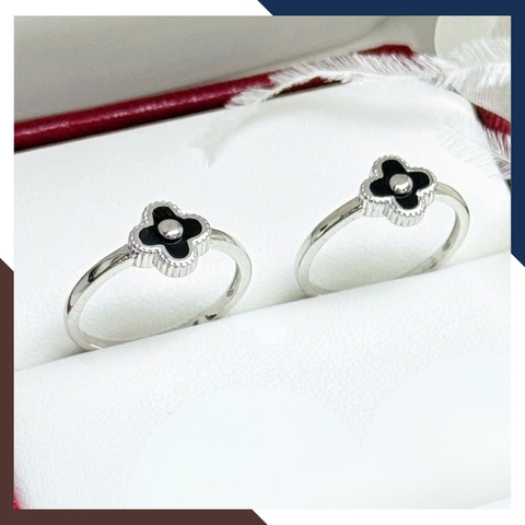 Nhẫn Cỏ 4 Lá Vàng Tây Sơn Đen Cho Nữ NVN230 | Vàng Trắng 10k