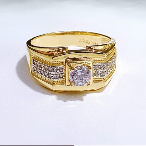 Nhẫn vàng nam 1 chỉ đẹp, nhẫn nam vàng tây 10k đính hột đá trắng nhô cao mã TL115