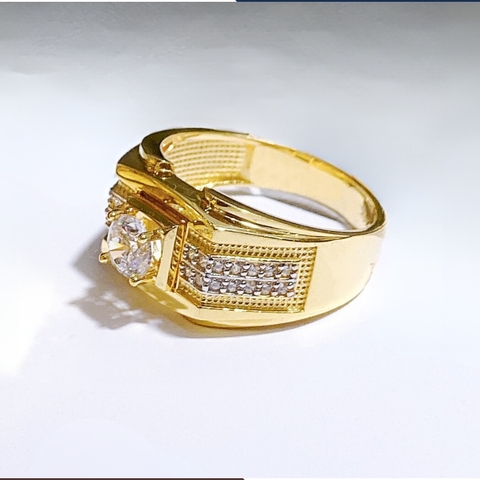 Nhẫn vàng nam 1 chỉ đẹp, nhẫn nam vàng tây 10k đính hột đá trắng nhô cao mã TL115
