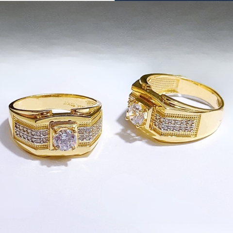 Nhẫn vàng nam 1 chỉ đẹp, nhẫn nam vàng tây 10k đính hột đá trắng nhô cao mã TL115