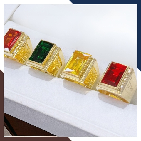 Nhẫn vàng nam 1 chỉ  đẹp, nhẫn nam vàng tây 10k mặt vuông đính hột đá xanh đỏ đen vàng mã TL164