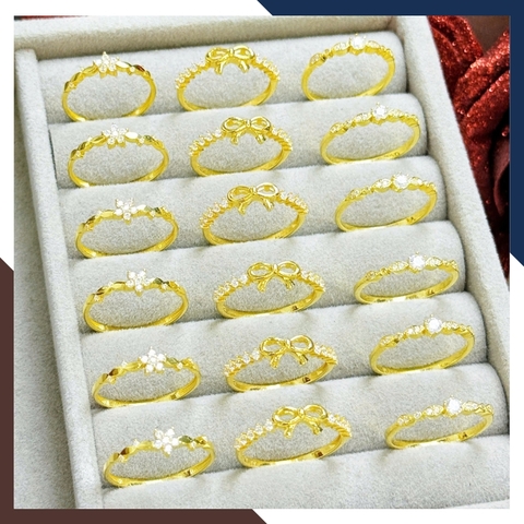 Nhẫn vàng tây nữ 10k NVN391 – BST 4 mẫu nhẫn mỏng đính đá, mix layering đẹp